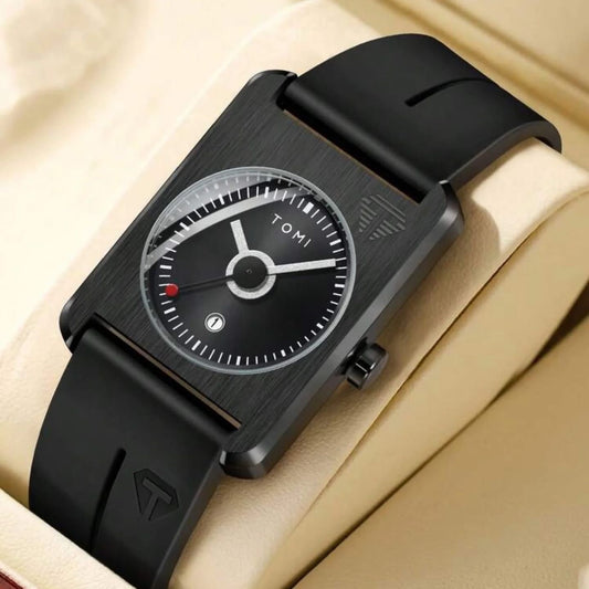 TOMI Minimalist Square Quartz Watch – Black Edition