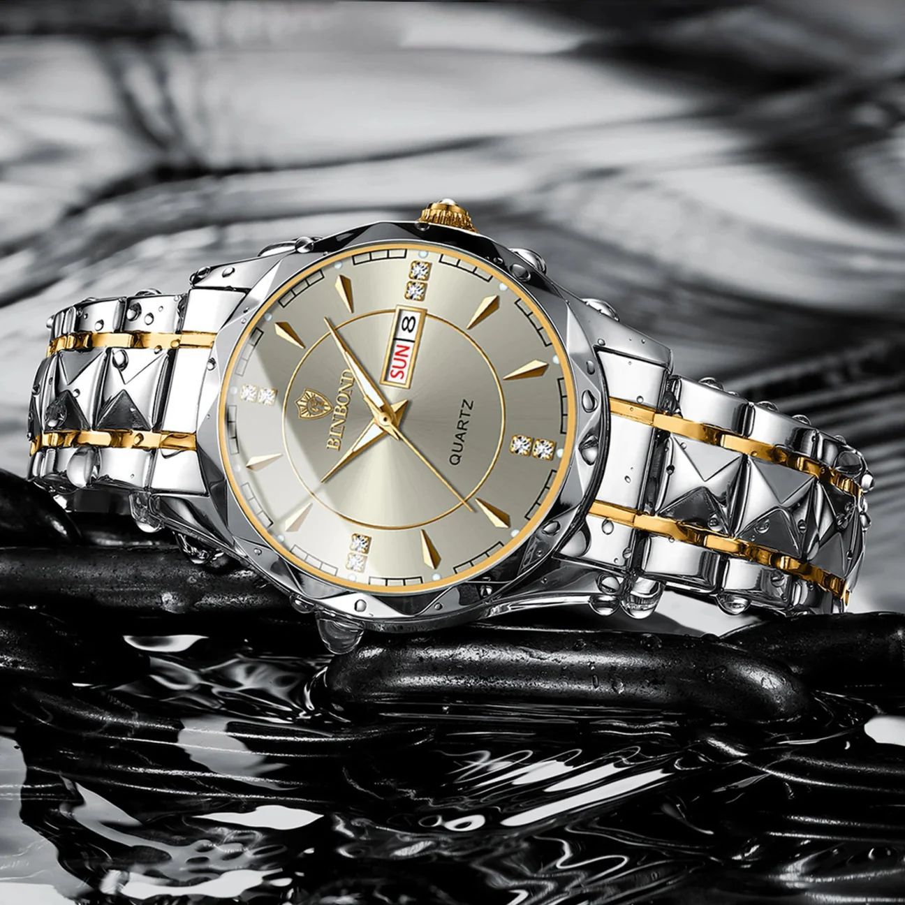 BINBOND Luxury Quartz Men’s Watch – Day & Date Display
