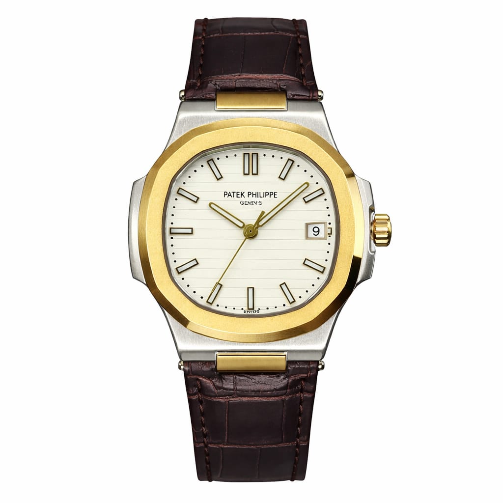 Patek Philippe Two-Tone Luxury Dress Watch with Brown Leather Strap