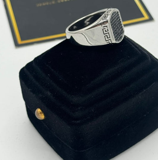 Men’s Silver Geometric Pattern Statement Ring