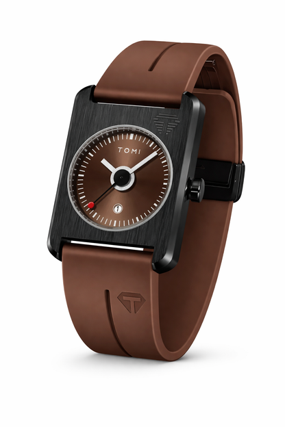 TOMI Minimalist Square Dial Watch – Brown Edition