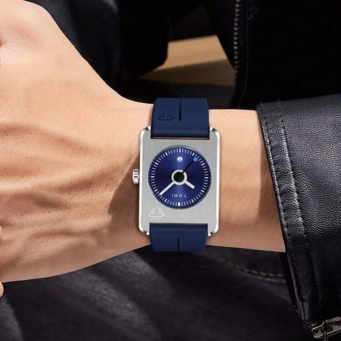 TOMI Minimalist Square Dial Watch – Blue Edition