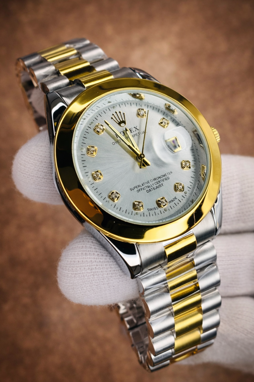 Two-Tone Luxury Date Watch – Silver & Gold