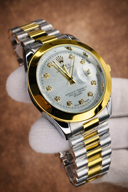 Two-Tone Luxury Date Watch – Silver & Gold