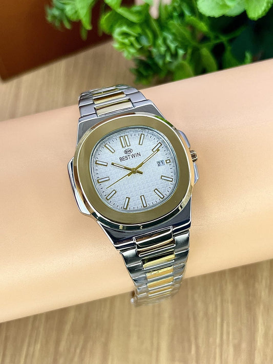 BEST WIN Luxury Two-Tone Stainless Steel Quartz Watch for Men