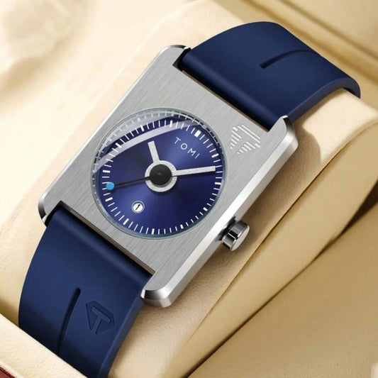 TOMI Minimalist Square Dial Watch – Blue Edition