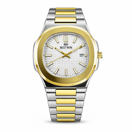 BEST WIN Luxury Two-Tone Stainless Steel Quartz Watch for Men