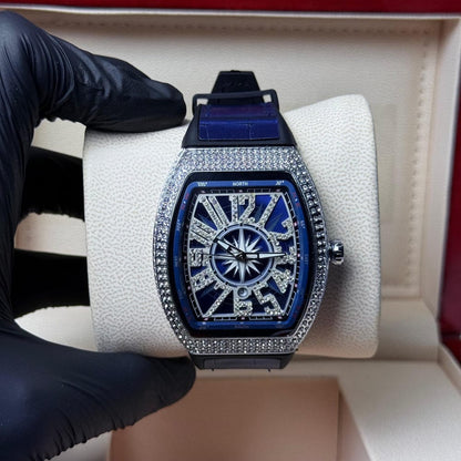 Luxury Diamond-Style Square Dial Men’s Watch – Blue Edition