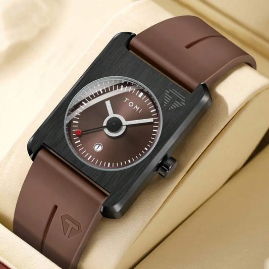 TOMI Minimalist Square Dial Watch – Brown Edition
