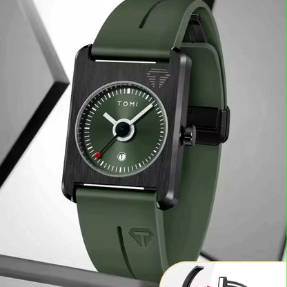 TOMI Minimalist Square Quartz Watch – Green Edition