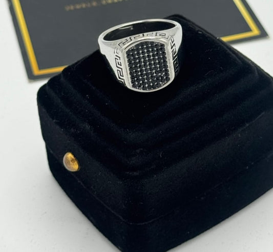 Men’s Silver Geometric Pattern Statement Ring