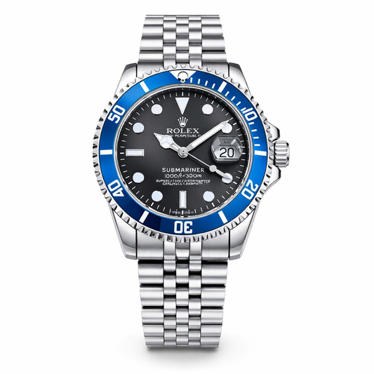 Stainless Steel Dive Watch – Blue Bezel & Black Dial