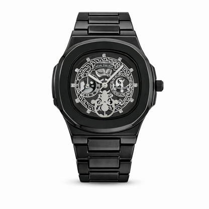 Black Luxury Skeleton-Style Watch – Full Black Edition