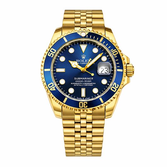 Luxury Gold Automatic Dive Watch – Blue Dial with Date Magnifier