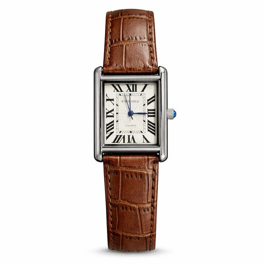 Luxury Rectangular Dress Watch – Brown Leather Strap
