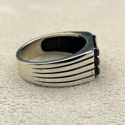 Triple Black Stone Silver Ring – Bold Men's Luxury Statement Band