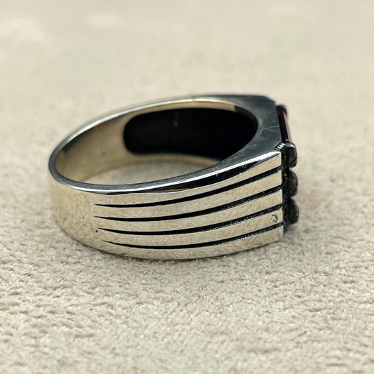 Triple Black Stone Silver Ring – Bold Men's Luxury Statement Band