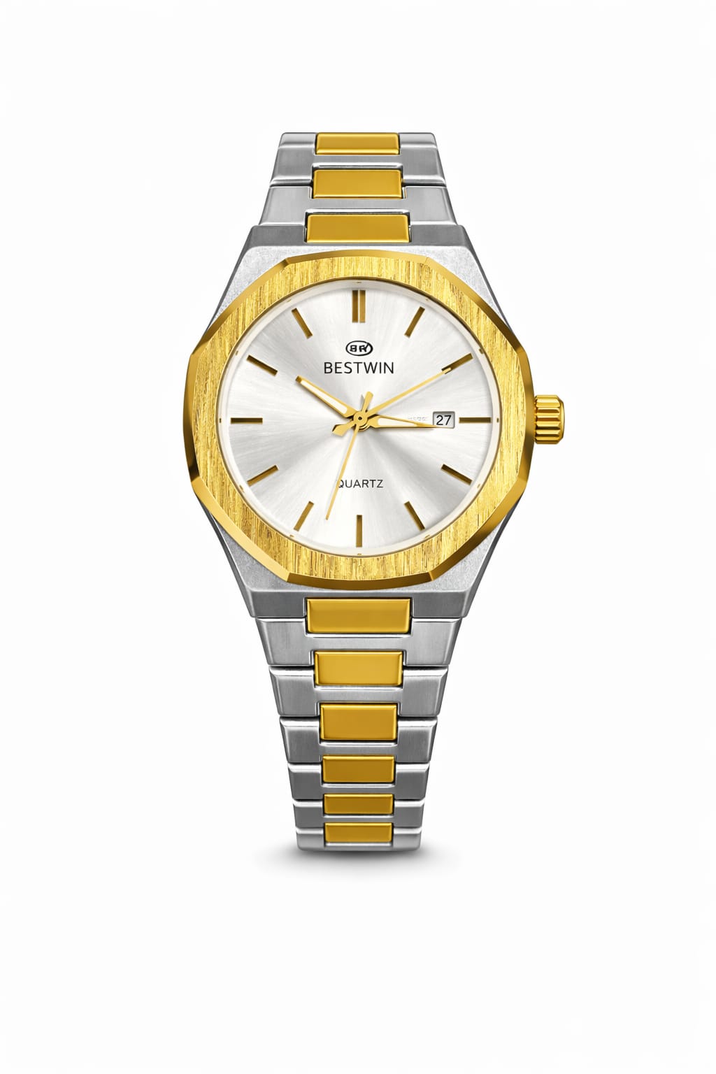 BESTWIN Two-Tone Stainless Steel Quartz Watch – Silver Dial