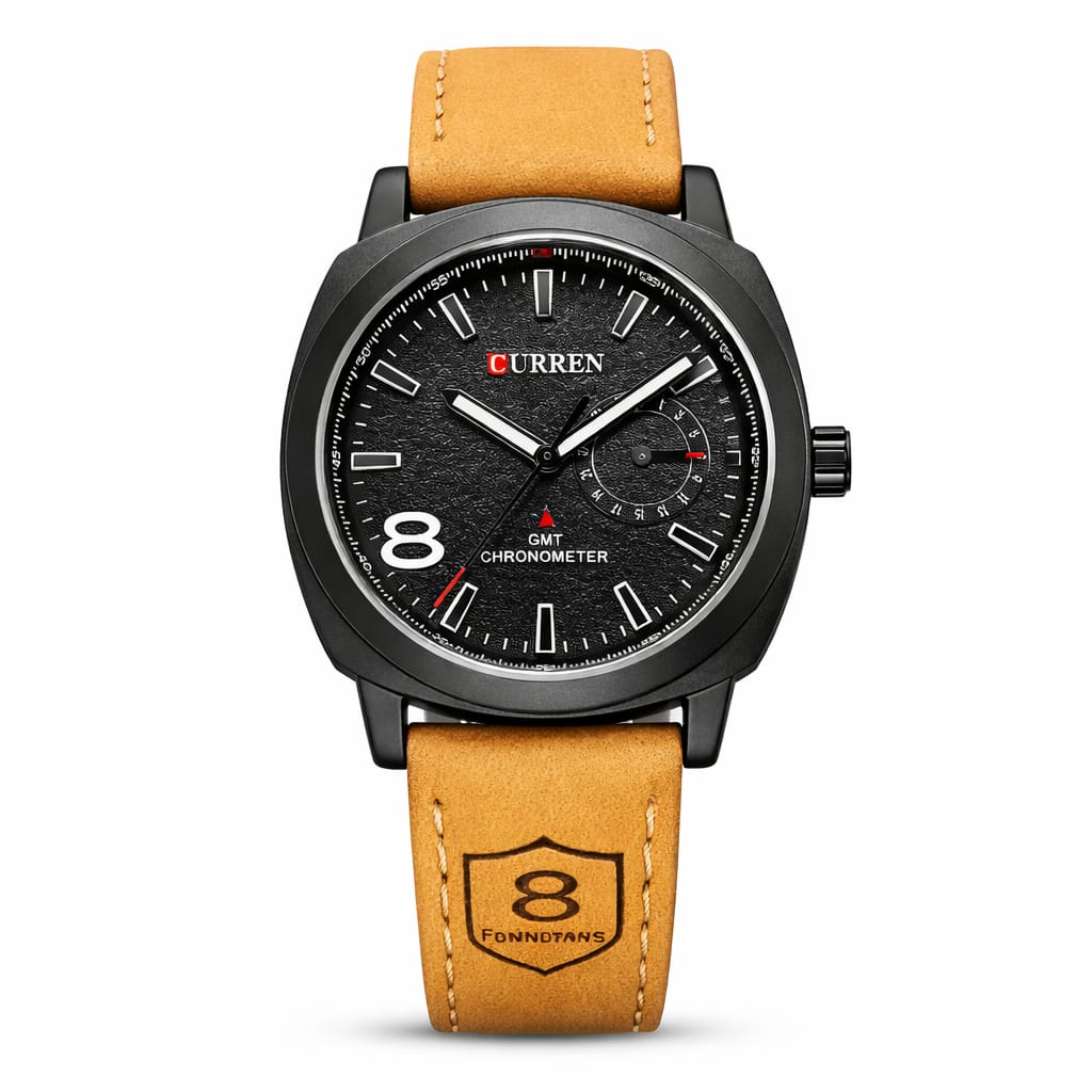 Curren Luxury Quartz Watch – Black Dial with Leather Strap
