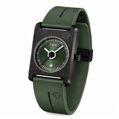 TOMI Minimalist Square Quartz Watch – Green Edition