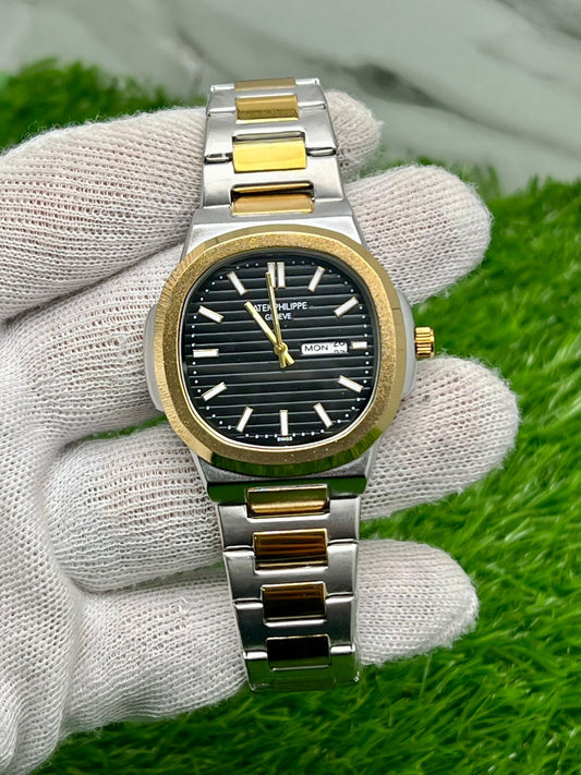 Luxury Two-Tone Stainless Steel Watch – Black Dial