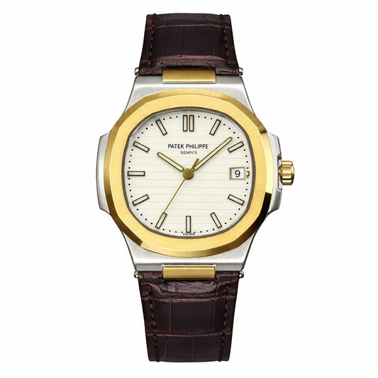 Patek Philippe Two-Tone Luxury Dress Watch with Brown Leather Strap