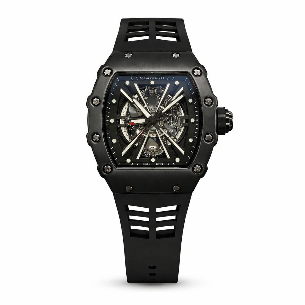 Luxury Black Skeleton Mechanical Watch for Men