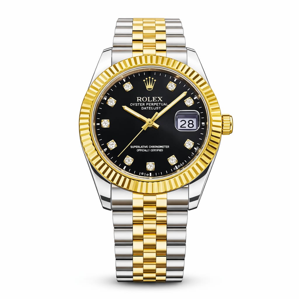 Luxury Two-Tone Gold & Silver Date Watch – Classic Diamond-Style Dial